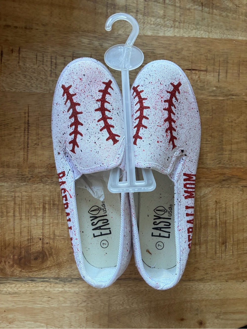 Womens White & Red Baseball Mom Slip-On Shoes